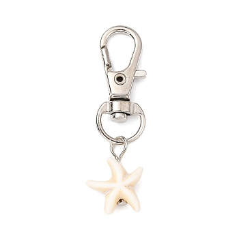 Synthetic Turquoise  Starfish Pendant Decorations, with Alloy Swivel Lobster Claw Clasps, Old Lace, 47.5mm