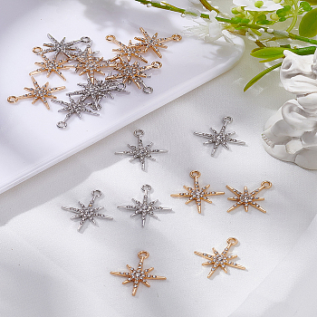 20Pcs 2 Colors Rack Plating Alloy Pendants, with Rhinestone, Star, Mixed Color, 20.5x18x2mm, Hole: 1.6mm, 10pcs/color