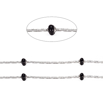 Stainless Steel Cardano Chains, with Enamel Beads and Spool, Long-Lasting Plated, Soldered, Flat Round, Stainless Steel Color, Black, 1x1mm, about 32.8 Feet(10m)/roll