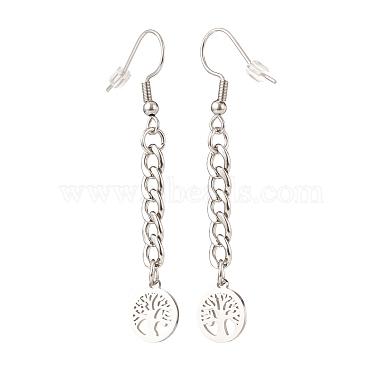 Boucles d'oreilles pendantes longues en chaîne gourmette résistante au ternissement avec breloque(EJEW-JE04963-01)-2