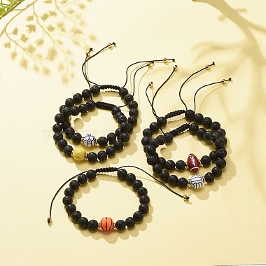 Bracelet en pierre de lave naturelle et perles tressées en acrylique(BJEW-JB08554)-2