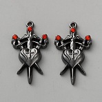Alloy Rhinestone Pendants, Heart Themes, Gunmetal, Ruby, 35x19x4.5mm, Hole: 1.8mm(FIND-WH20019-291E-01B)