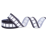10 Yards Polyester Grosgrain Ribbons, Film Pattern, for Bowknot DIY Making Decoration, Black, 7/8 inch(22mm)(OCOR-FG0003-46)