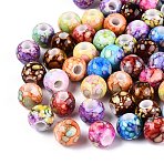 Printed Opaque Acrylic European Beads, Round, Large Hole Bead, Mixed Color, 13.5~14mm, Hole: 5mm, about 384pcs/500g(OACR-Q200-06)