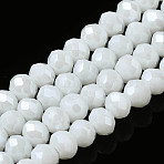 Electroplate Glass Beads Strands, Pearl Luster Plated, Faceted, Rondelle, White, 10x8mm, Hole: 1mm, about 60~61pcs/strand, 46~48cm(EGLA-A034-P10mm-A21)