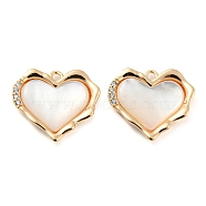 Natural Freshwater Shell Pendants, Brass Micro Pave Clear Cubic Zirconia Heart Charms, Real 18K Gold Plated, 15x17x2.5mm, Hole: 1.2mm(KK-Q806-01G)