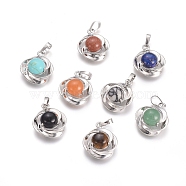 Natural & Synthetic Mixed Gemstone Pendants, with Platinum Tone Brass Findings, Flower, 24x19.4x9.8mm, Hole: 6x3.5mm(G-L512-K)