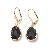 Glass Leverback Earring, with Brass Finding, Oval, Light Gold, 36x12mm(EJEW-C077-01KCG)