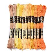 11 Skeins 11 Colors 6-Ply Polyester Embroidery Floss, Cross Stitch Threads, Gradient Color Series, Yellow, 0.5mm, about 8.75 Yards(8m)/Skein, 11 colors, 1 skein/color, 11 skeins/set(OCOR-M009-01B-09)