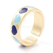 Heart Pattern Enamel Cuff Ring for Girl Women, Open Ring, Cadmium Free & Lead Free, Light Gold, Sky Blue, US Size 6 1/2(16.9mm)(RJEW-Z010-02LG-RS)