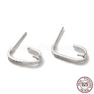 Rhodium Plated Oval 925 Sterling Silver Micro Pave Cubic Zirconia Stud Earing Findings, Half Hoop Earring Findings for Half Drilled Beads, with S925 Stamp, Real Platinum Plated, 14x1.5mm, Pin: 0.9mm and 11x0.9mm(STER-P056-09P)
