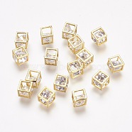 Brass Cubic Zirconia Charms, Cube, Real 18K Gold Plated, 4.5x4.5x4.5mm(KK-P078-07)