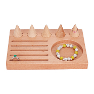 Wood Finger Ring Display Stands, Ring Organizer Tray, Rectangle with 5Pcs Cones, BurlyWood, 22x15.2x5.9cm(RDIS-WH0009-020)