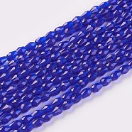 Faceted Glass Beads Strands, teardrop, Medium Blue, 5x3mm, Hole: 0.5mm, about 85~95pcs/strand, 16.5~18.7 inch(42~47.5cm)(GLAA-A036-F03)