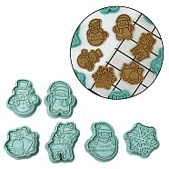 Christmas Theme Plastic Cookie Cutters, Baking Tools, Reindeer/Bell/Snowflake, Light Sea Green, 56~71x57~62x20mm, Inner Diameter: 41.5~56x42~49mm, 6pcs/set(DIY-K061-07)
