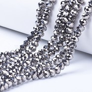 Electroplate Transparent Glass Beads Strands, Full Plated, Faceted, Rondelle, Silver Plated, 8x6mm, Hole: 1mm, about 63~65pcs/strand, 39~40cm(EGLA-A034-T8mm-UA03)