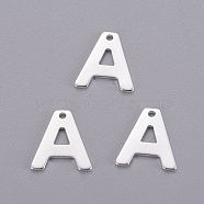 201 Stainless Steel Charms, Letter, Silver Color Plated, Letter.A, 11x10x0.7mm, Hole: 1mm(X-STAS-L232-007A)