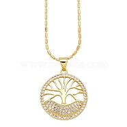 Brass Micro Pave Cubic Zirconia Pendant Nrcklaces, Tree of Life, Clear, 16.54 inch(42cm)(PW-WG36503-02)
