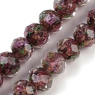 Handmade Gold Sand Lampwork Beads Strands, Inner Flower, Faceted, Rondelle, Dark Red, 10x7.5mm, Hole: 1.6mm, about 60pcs/strand, 17.72''(45cm)(LAMP-R141-10mm-27)