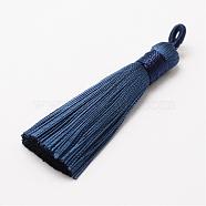 Polyester Tassel Big Pendant Decorations, Ice Silk Tassel, Prussian Blue, 60~67x8mm, Hole: 5x7mm(FIND-P022-07)