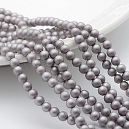 Round Shell Pearl Frosted Beads Strands, Light Grey, 4mm, Hole: 1mm, about 47~48pcs/strands, 7.8 inch(20cm)(BSHE-F013-06C-4mm)