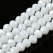 Electroplate Glass Beads Strands, Pearl Luster Plated, Faceted, Rondelle, White, 10x8mm, Hole: 1mm, about 63~65pcs/strand, 49~50cm(EGLA-A034-P10mm-A21)