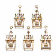 Brass Micro Pave Clear Cubic Zirconia Pendants, Nickel Free, Castle, Real 18K Gold Plated, 28x12x5mm, Hole: 1.4mm(KK-T063-81G-NF)