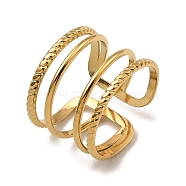 304 Stainless Steel Open Cuff Rings, Multi Lines, Real 18K Gold Plated, US Size 7 3/4(17.9mm)(RJEW-Z018-07G)