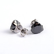 Heart 304 Stainless Steel Cubic Zirconia Stud Earrings, Black, 4x4mm, Pin: 0.9mm(EJEW-H306-19-4mm)