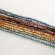 Electroplate Glass Bead Strands, Rainbow Plated, Faceted Bicone, Mixed Color, 3x3.5mm, Hole: 1mm, about 125~130pcs/strand, 18 inch(EGLA-R094-3mm-M2)