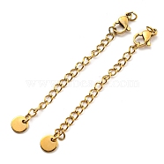 304 Stainless Steel Curb Chain Extender, End Chains with Lobster Claw Clasps and Flat Round Chain Tabs, Real 18K Gold Plated, 66mm(X-STAS-G310-04G)