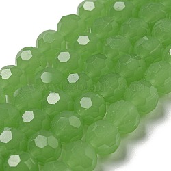Imitation Jade Glass Beads Stands, Faceted, Round, Light Green, 10mm, Hole: 1.8mm, about 66~68pcs/strand, 24.02''~24.13''(61~61.3cm)(EGLA-A035-J10mm-D01)