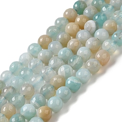 Natural Striped Agate/Banded Agate Beads Strands, Dyed & Heated, Faceted Round, Light Blue, 8mm, Hole: 1mm, about 46pcs/strand, 14.69~15.16''(37.3~38.5cm)(G-A246-8mm-14)