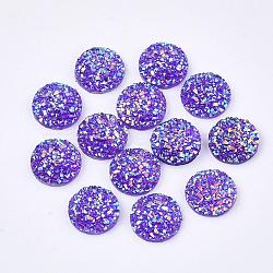Resin Cabochons, Imitation Druzy Agate, Flat Round, AB Color Plated, Blue Violet, 12x3mm(CRES-Q191-HA027-5)