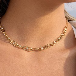 304 Stainless Steel Crystal Rhinestone Papperclip Chain Necklaces for Women, Golden, 15.94 inch(40.5cm)(SA-CBA8C9C-09G)