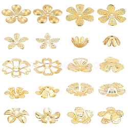 Elite 100Pcs 10 Styles Brass Bead Caps for DIY Hair Decoration Accessories, Flower, Golden, 11~22x11~23x2~5mm, Hole: 1~3mm, 10pcs/style(KK-PH0005-72)
