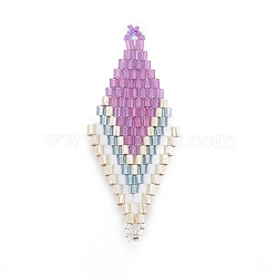 MIYUKI & TOHO Handmade Japanese Seed Beads Links, Loom Pattern, Rhombus, Plum, 44.6~45.2x17.8~18.6x1.6~1.7mm, Hole: 1.4~1.6mm(SEED-E004-O04)