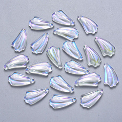 Transparent Spray Painted Glass Pendants, AB Color Plated, Leaf, Clear AB, 20x11x4.5mm, Hole: 1mm(GLAA-T016-25)