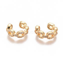 Golden Plated Brass Micro Pave Cubic Zirconia Cuff Earrings, Long-Lasting Plated, Clear, 14.5x5mm(EJEW-L244-14G)