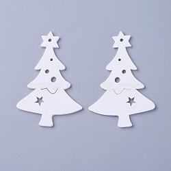 Poplar Wood Pendants, Dyed, Christmas Tree, White, 68.5x47x3mm, Hole: 2mm(WOOD-O004-26B)