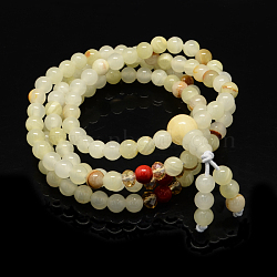 4-Loop Wrap Buddha Meditation Yellow Jade Beaded Bracelets, Buddhist Necklaces, Champagne Yellow, 720x6mm, 108pcs/strand, about 28.3 inch(BJEW-R040-6mm-10)