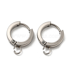 201 Stainless Steel Huggie Hoop Earrings Findings, with Vertical Loop, with 316 Surgical Stainless Steel Earring Pins, Ring, Stainless Steel Color, 13x2.5mm, Hole: 2.7mm, Pin: 1mm(STAS-A167-01J-P)