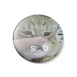 Flat Round Tinplate Safety Brooch Pin, Creative Badge for Backpack Clothes, Cat Pattern, 5.5x44x0.5mm(JEWB-J005-14B-P)