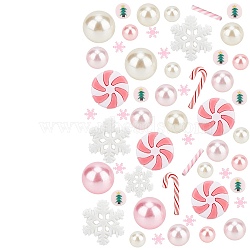 BENECREAT DIY Christmas Vase Fillers , Including Candy Cane & Tree & Lollip Polymer Clay & Plastic Round Beads, Snowflake PVC Nail Art Sequins, Pink(DIY-BC0009-66)