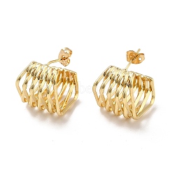 Brass Studs Earrings, Multi Diamond Shaped Stud Earring for Women, Real 18K Gold Plated, 20x16x17mm, Pin: 0.8mm(KK-H433-53G)