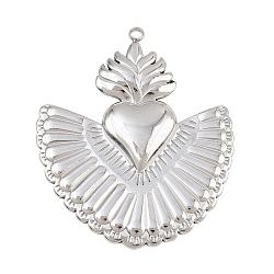 304 Stainless Steel Pendants, Sacred Heart with Wing Charms, Stainless Steel Color, 40.5x34.5x3mm, Hole: 1.8mm(SA-CBA6E67-08P)