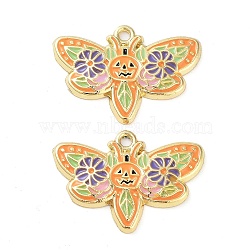 Halloween Theme Rack Plating Alloy Enamel Pendants, Golden, with Flower, Butterfly, 20x28.5x2mm, Hole: 2mm(FIND-Q099-02C-G)