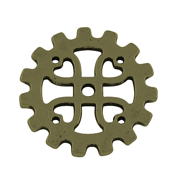 Tibetan Style Alloy Steampunk Pendants, Cadmium Free & Lead Free, Gear, Antique Bronze, 18x1.5mm, Hole: 1.5mm, about 740pcs/1000g