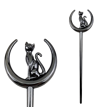 Ancient-Costume Style Alloy Hair Sticks, Cat Hair Pins Hair Chopsticks, Gunmetal, 180x45mm