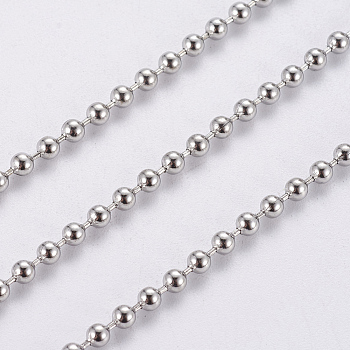 304 Stainless Steel Ball Chains, with Spool, Round, Stainless Steel Color, 2.4mm, about 65.61 Feet(20m)/roll